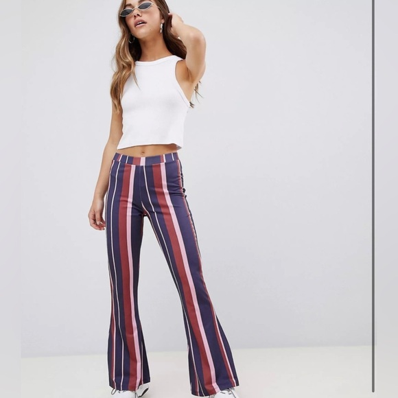 Asos| Vertical Striped Wide Leg Flare Pants, 70’s Boho Style—Size 2•Bell Bottoms - Picture 1 of 13